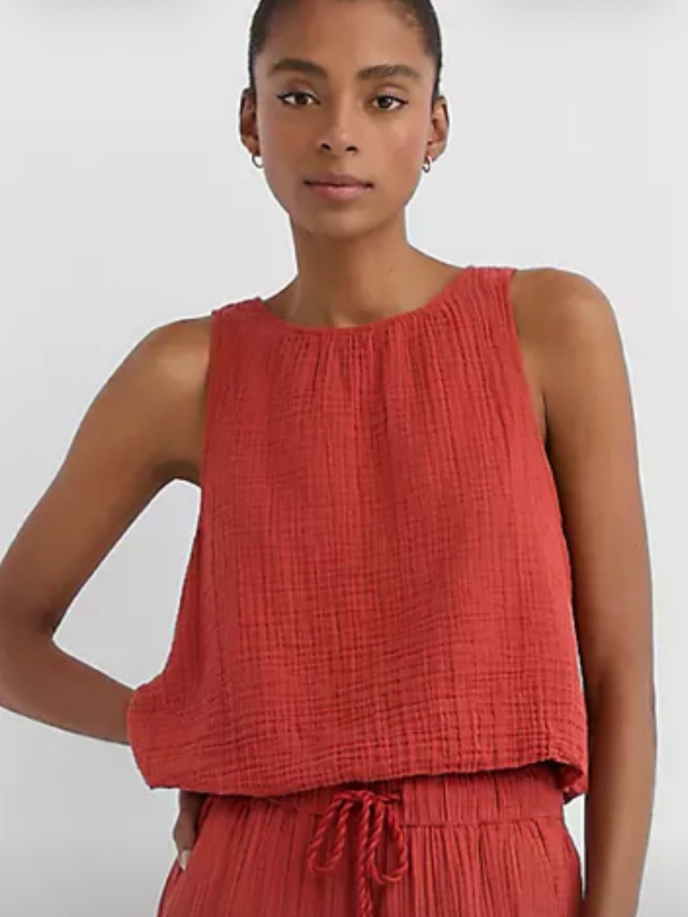 LOFT Rust Gauze High-Neck Sleeveless BubbleTank NWOT
